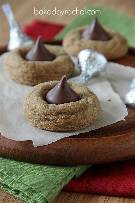 Place a hersey kiss into the center of the cookies. Gingerbread Kiss Cookie Recipe from bakedbyrachel.com ...