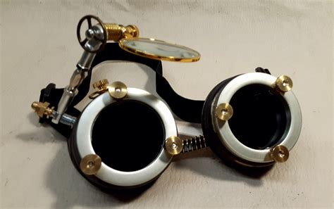 Brown Steampunk Engineer Goggles With Large Magnifying Loupe