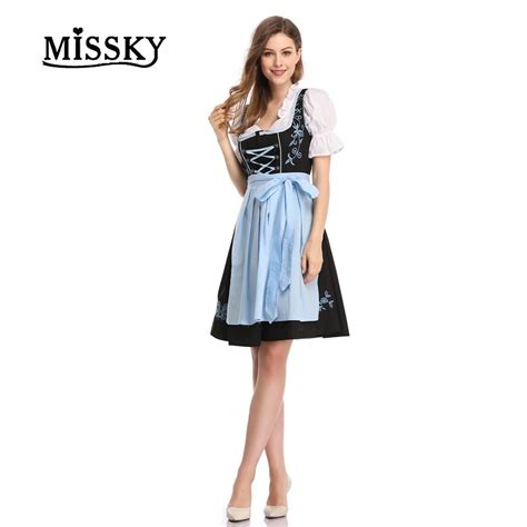 missky free shipping kojooin women 2 pcs costumes embroidery oktoberfest dirndl dress bavarian