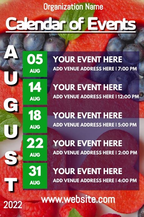 Copy Of August Calendar Of Events Postermywall