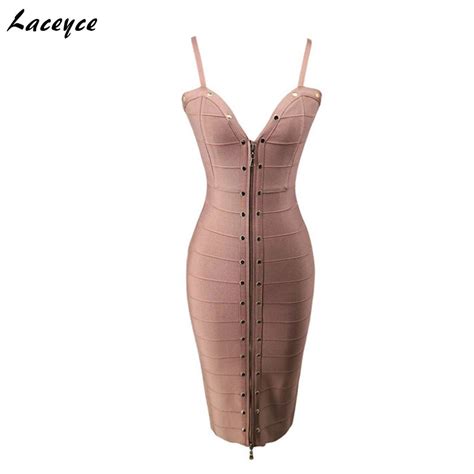 Laceyce 2018 Hot Sale Summer Women Bandage Dress Sexy Spaghetti Strap V Neck Beading Vestidos