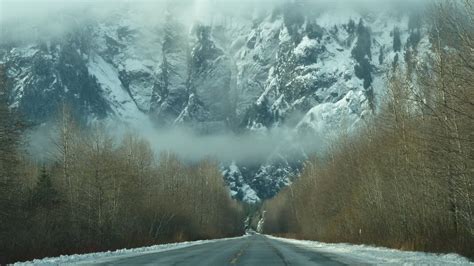 Mountain Fog Mist Winter Snow Road Highway Trees Hd Wallpaper Nature