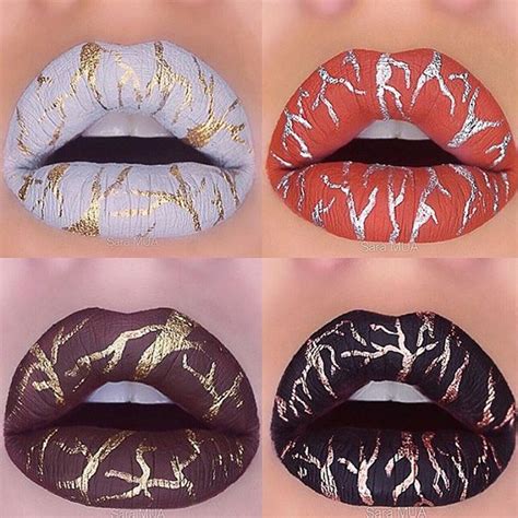Gold Veined Lips Lip Art Makeup Lipstick Art Cute Makeup Skin Makeup