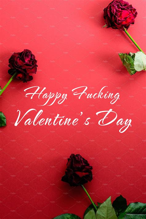 Happy Fucking Valentines Day Card Withered Roses With Text On Red