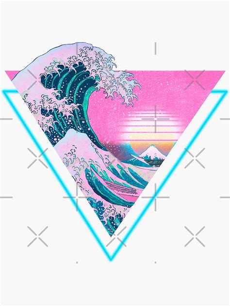 Vaporwave Aesthetic Great Wave Retro Triangle Sticker For Sale By
