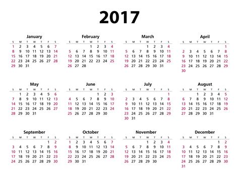 2017 Yearly Calendar Printable Templates Usable Calendar