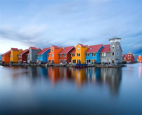 Scandinavian View Colorful Water View Houses Colors Reflection