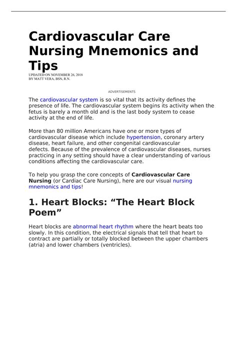 Cardiovascular Care Nursing Mnemonics And Tips Cardiovascular Care