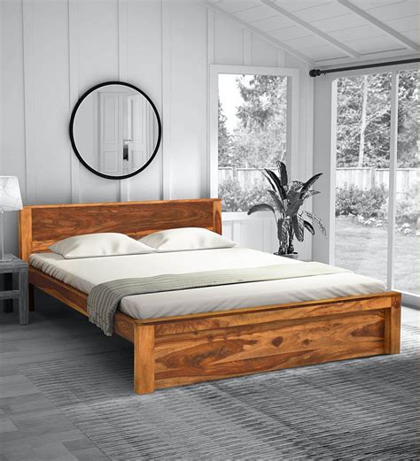 Buy Acropolis Solid Wood Queen Size Bed in Rustic Teak  