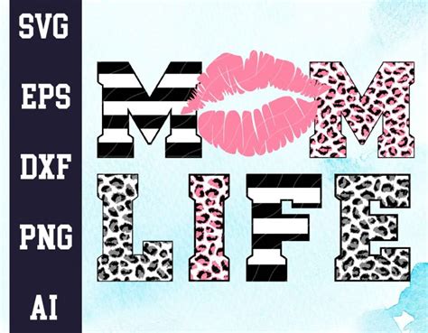 Mom Life Pink Lips Kiss Me Cheetah Leopard Stripe Print Png Clipart