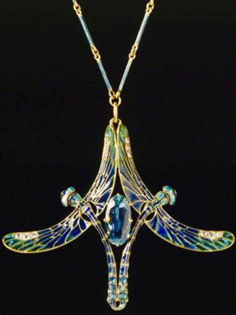 Lalique 1903 05 Dragonflies Pendant Gold Silver Translucent Enamel