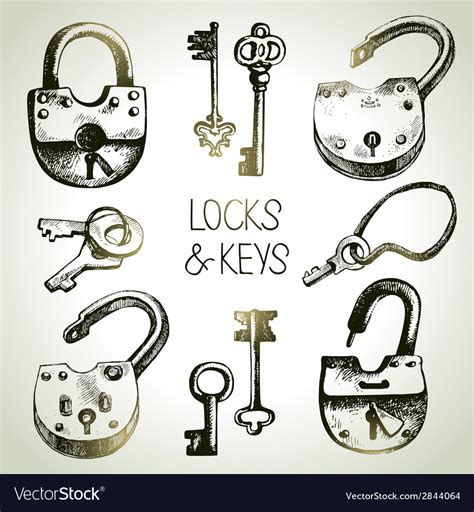 Hand Drawn Sketch Locks And Keys Set Royalty Free Vector