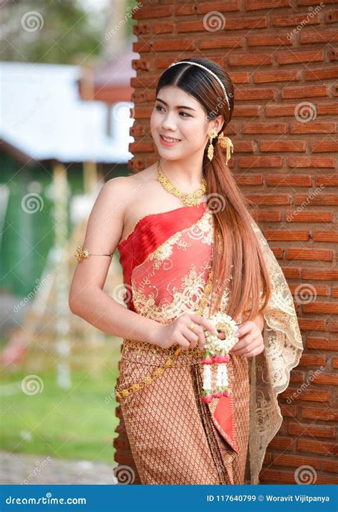 Beautiful Thai Girl In Thai Costume Wearing Bride Dress Stock Image