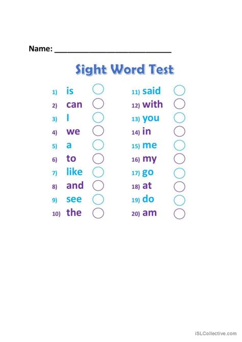 Sight Words Test English Esl Worksheets Pdf And Doc