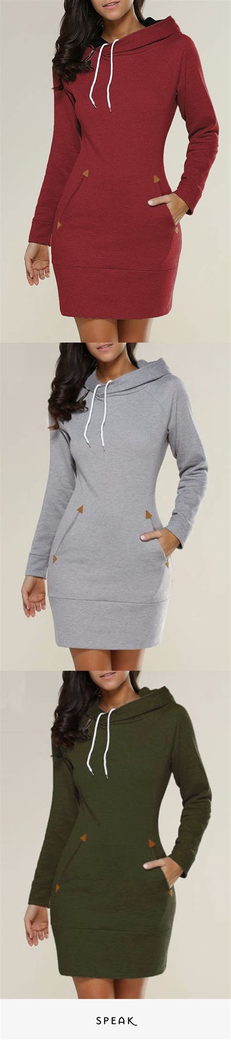 Turn Hooded Sweater Dress With Pockets Fashion Clothes Hooded