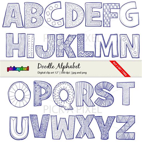Doodle Alphabet A Z Letters Digi Doodle Alphabet Clip Art