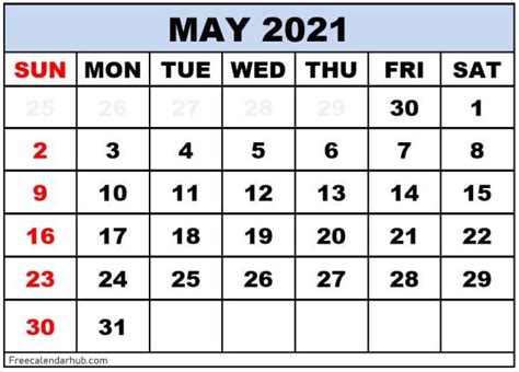 May 2021 Calendar Free Printable 2021 Calendar