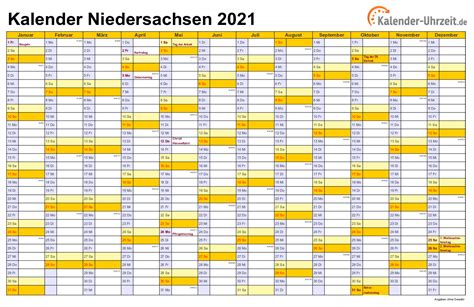 Das elegante, übersichtliche design verfügt über dunkelrot gefärbte sonntage, sowie eine nummerierung der kalenderwochen (kw). Feiertage 2021 Niedersachsen + Kalender
