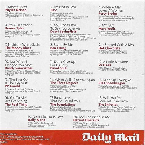 20 Classic Love Songs Promo Cd From The Daily Mail Newspaper On Ebid