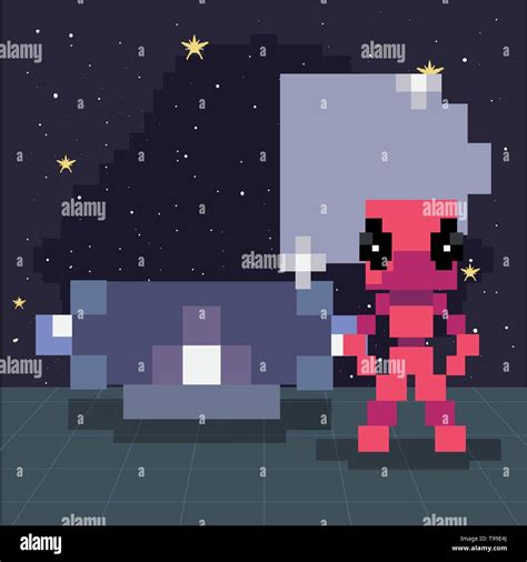 Invader Ufo Space Pixel Video Game Retro Vector Illustration Stock