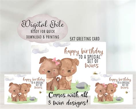 Twin Birthday Card Printable Birthday Card For Twins Digital Etsy