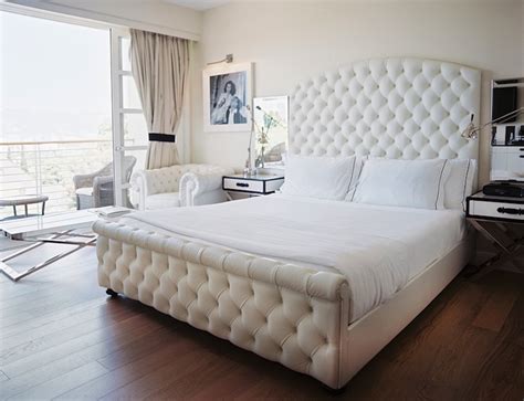 White Velvet Tufted Headboard Hollywood Regency Bedroom