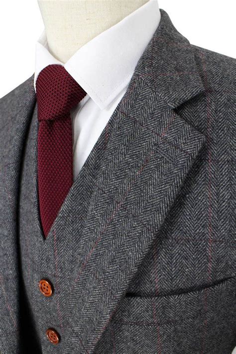 British Style Herringbone Tweed Men Suit Custom Made 3 Piece Retro