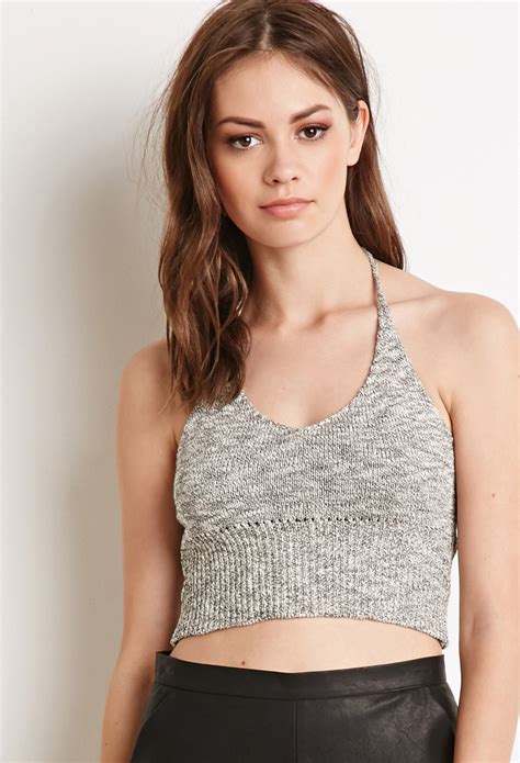 Forever 21 Gray Marled Halter Crop Top Lyst