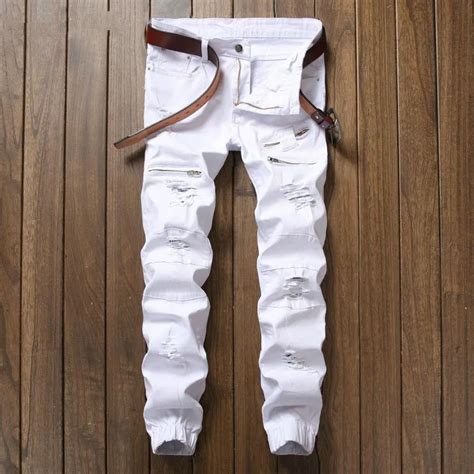 Aliexpress Com Buy New White Ripped Jeans Men With Holes Skinny Famous Designer Brand Slim Fit