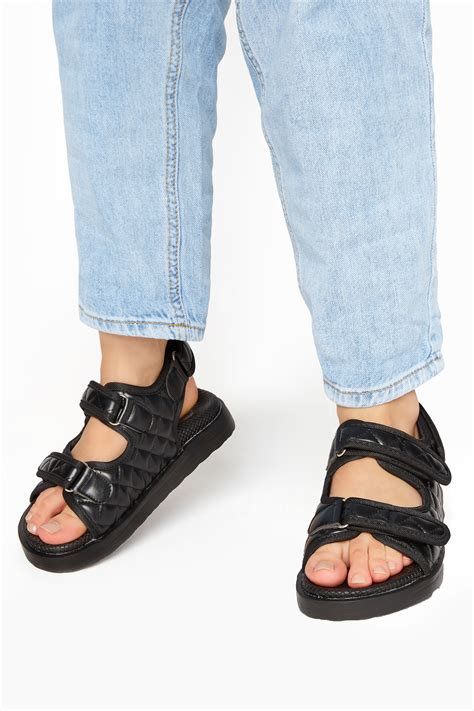 Black Quilted Velcro Sandal In Extra Wide Eee Fit Long Tall Sally