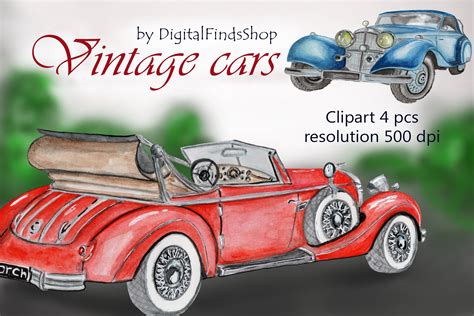 Floral Watercolor Watercolor Clipart Car Vintage Car Clipart Clipart