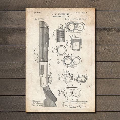 John Browning Shotgun Blueprint Gun Patent Prints Touch Of Modern