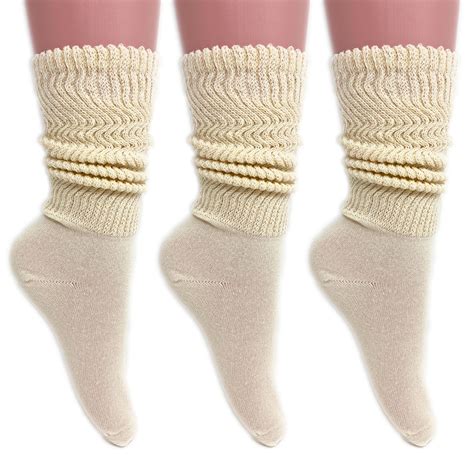 Lightweight Slouch Socks For Women Extra Thin Ecru Cotton Socks 3 Pairs