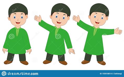 Vector Set Of Muslim Boys With Various Expressions Stock Vector