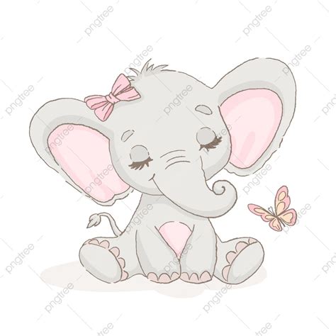 Baby Elephant Vector Art Png A Baby Elephant Playing With A Butterfly