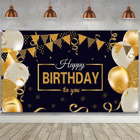 Buy Happy Birthday Backdrop Banner Black And Gold Sign For Men Women