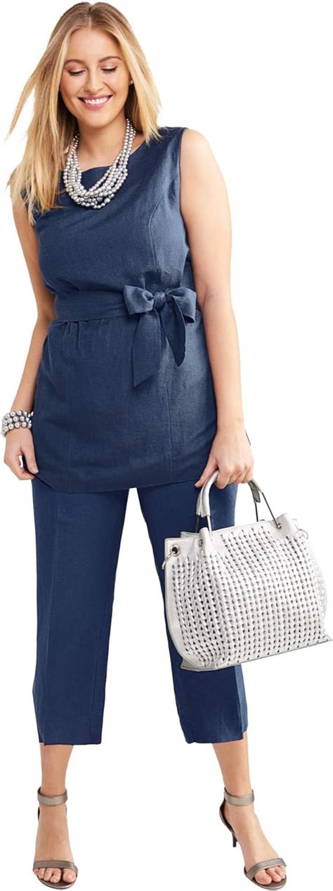 Jessica London Womens Plus Size Linen Blend Capri Set Washable Rayon