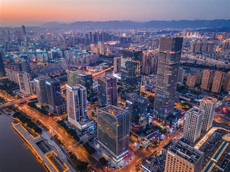 Fuzhou Financial Street Buildings In The Sunset Background And Picture