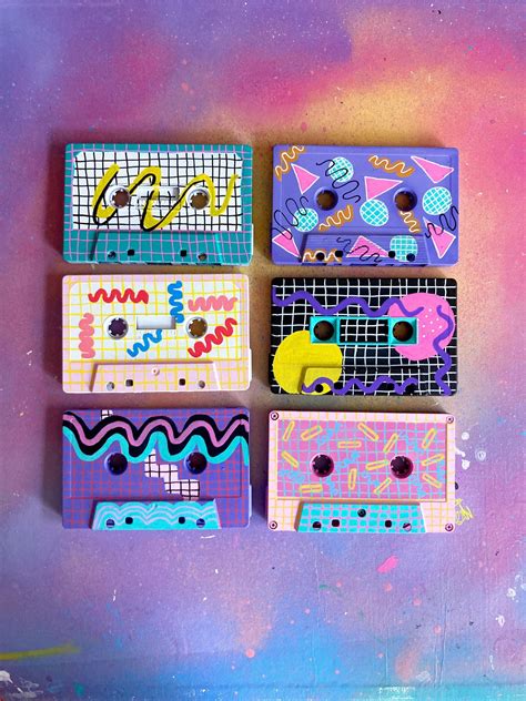 Custom Pattern Designed Painted Cassette Tapes 80s Nostalgia Mini