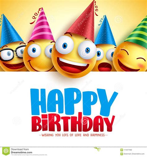 Happy Birthday Smileys Vector Background Design With Yellow Funny And