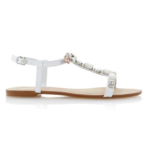 Dune Khloe T Bar Embellished Leather Strappy Flat Sandals In White Lyst