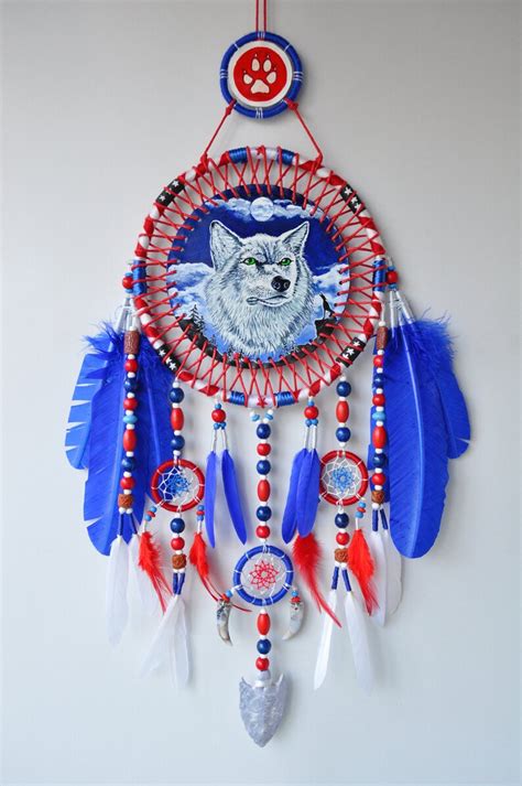 Wolf Dream Catcher Wall Hanging Animal Totem Wall Tribal Etsy