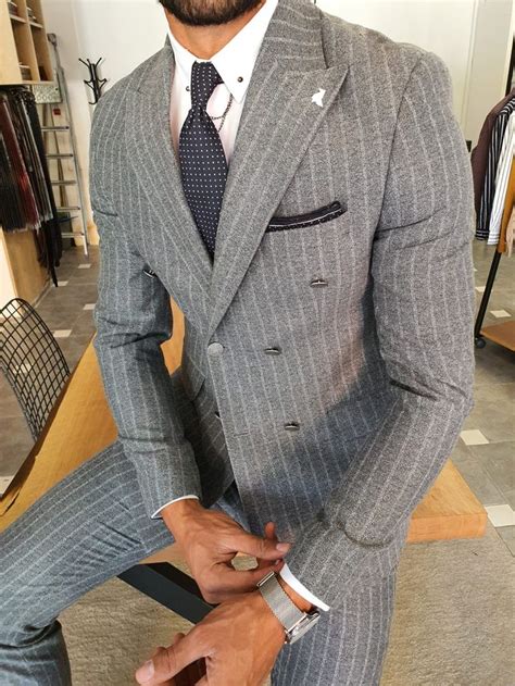 Gentwith Henderson Gray Slim Fit Pinstripe Double Breasted Suit Double Breasted Pinstripe
