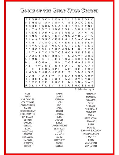 Books Of The Bible Ii Bible Wordsearch Puzzle