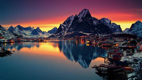 5120x2880 Lofoten Sunrise Near Sea Mountains Norway Island 5k Wallpaper