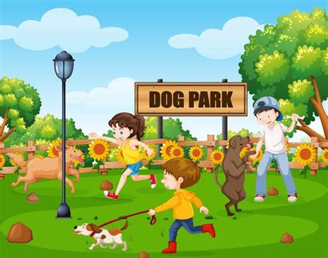 Dog Park With People And Their Pets 295016 Vector Art At Vecteezy