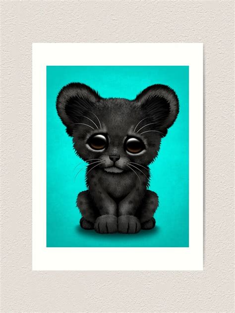 Cute Baby Black Panther Cub On Blue Art Print For Sale By Jeffbartels