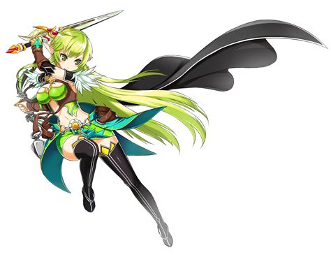 safebooru 1girl absurdres boots breasts bridal gauntlets cape cleavage elsword full body green