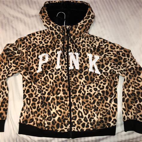 Pink Victorias Secret Leopard Print Hoodie Jacket ️ Depop