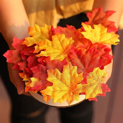 Home Decora 100 Pcs Assorted Mixed Fall Colored Artificial Maple Leaves